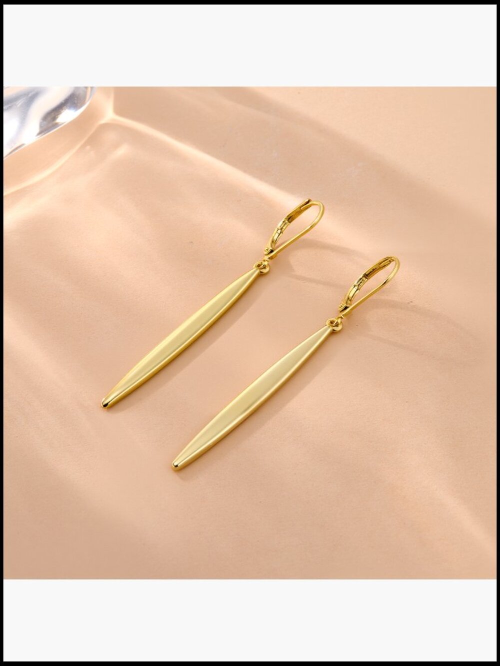 Sterling Silver Gold Plated Long Dangle Drop Earrings Minimalist Leverback - Picture 7 of 7